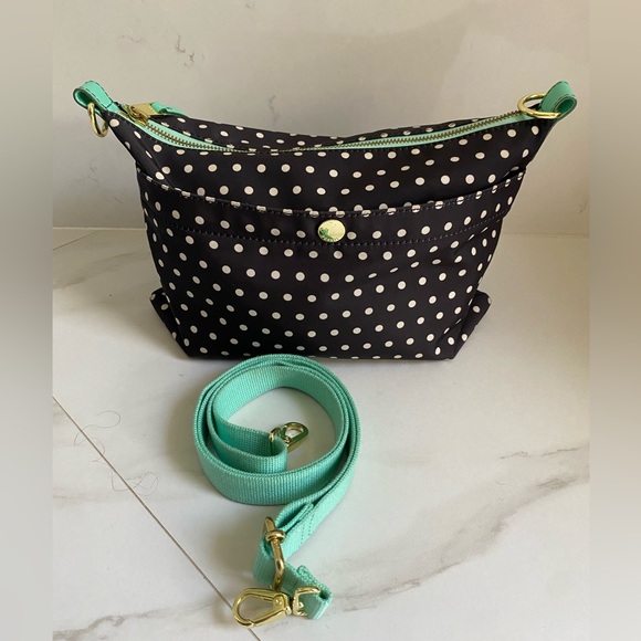 FOSSIL Black With Teal Trim And White Polka Dot Crossbody Bag - Picture 12 of 16